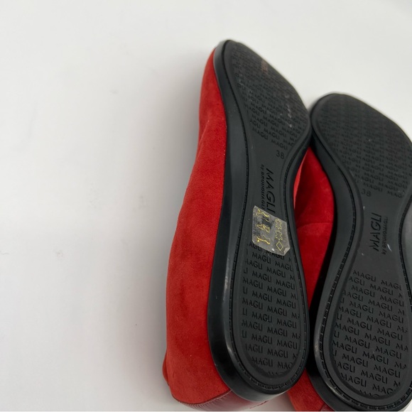 MAGLI by Bruno Magli Elegant Red Suede Patent Leather with Studded Cap Toe Flats - Picture 14 of 15